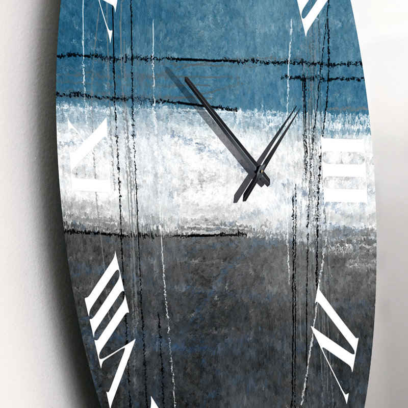 Bleu sarcelle rencontre l'art abstrait gris - horloge murale moderne, Moyen