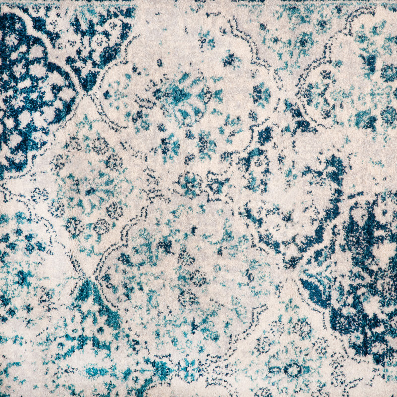 Tapis oriental bleu foncé / crème, Rectangle 5 pi 3 po x 7 pi 3 po