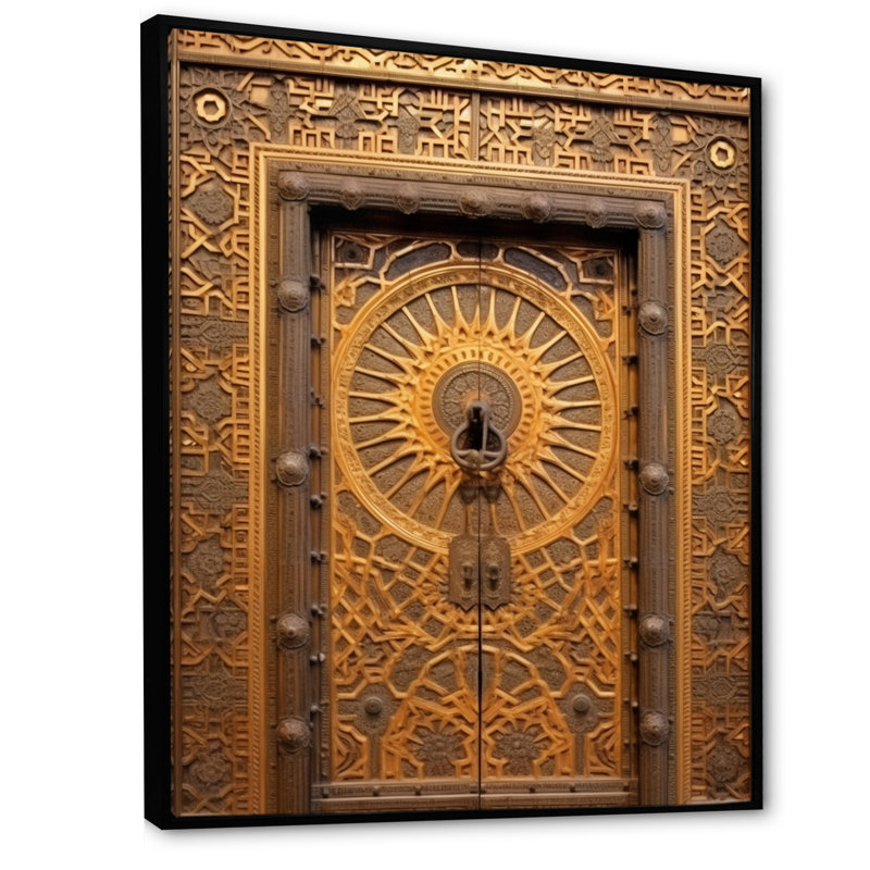 «Old Carved Wooden Door X - Farm Door», reproduction d'art sur toile encadrée, Cadre flottant noir