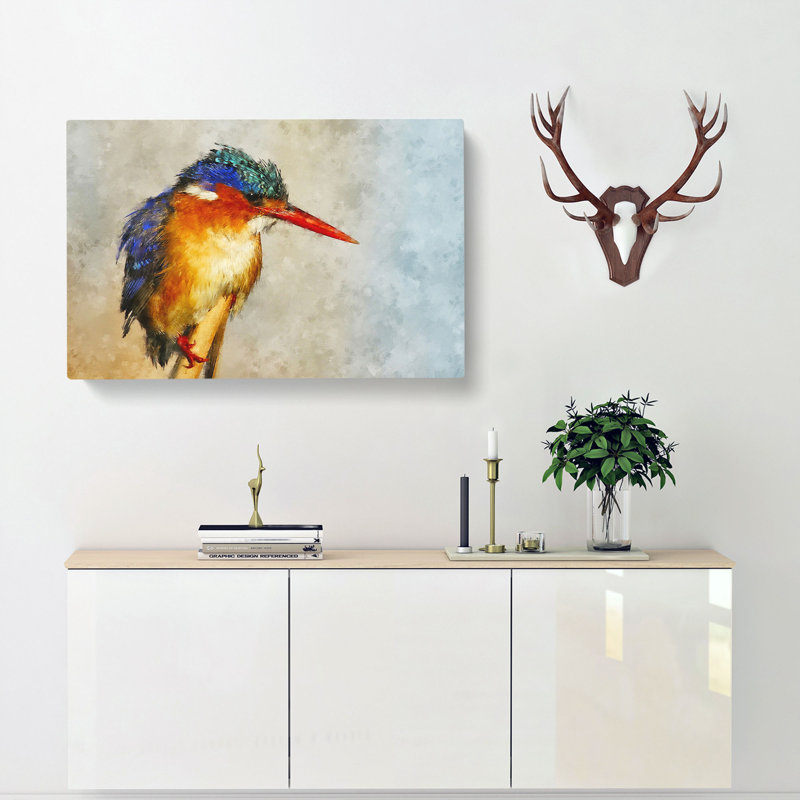Exquisite Kingfisher Bird - Wrapped Canvas Painting, 40cm H x 60cm W x 3cm D