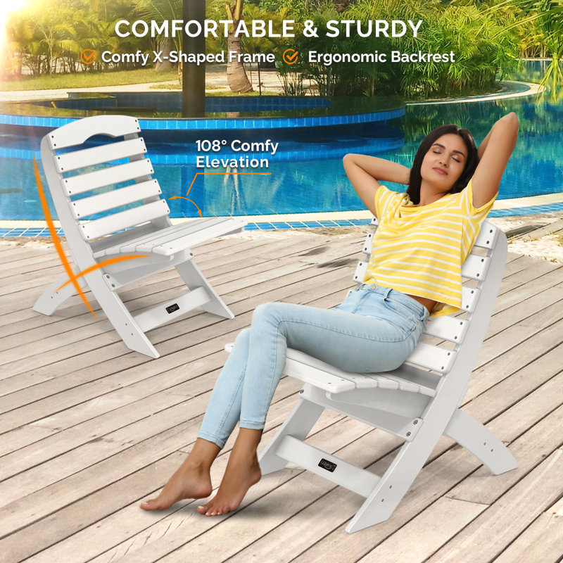 Patio HDPE Portable Armless Adirondack Chair, White