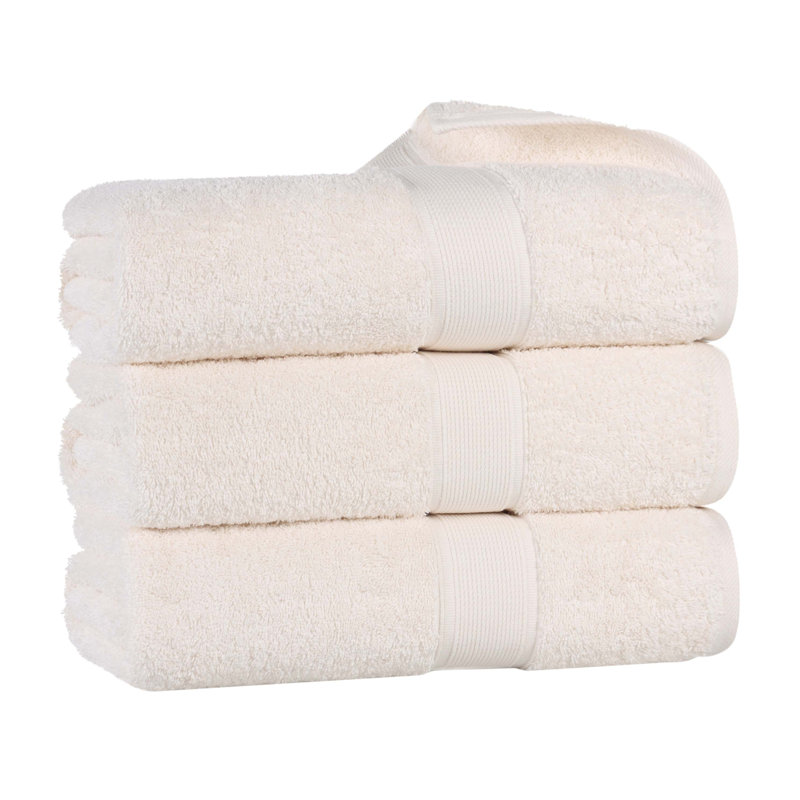Ensemble de serviettes en coton biologique Lyndon, Ivoire ivoire, Ensemble de 3 serviettes de bain