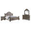 Ensemble de chambre avec grand lit 4 pièces Recus avec détails floraux sculptés, bois gris