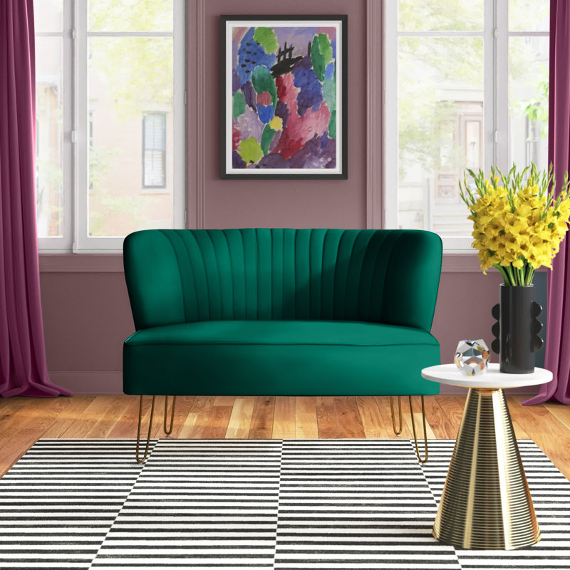 Euclid Upholstered 45'' Loveseat, Fuchsia Velvet