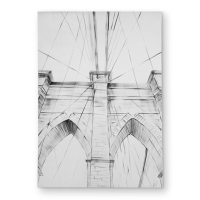 Brooklyn Bridge Sketch - Gray Outdoor Area Rug for Home Decor