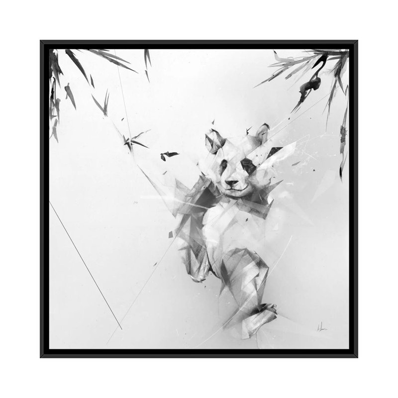 « panda », impression sur toile tendue, H 18 po x l 18 po x P 1,5 po, Toile avec cadre noir, Pas de tapis