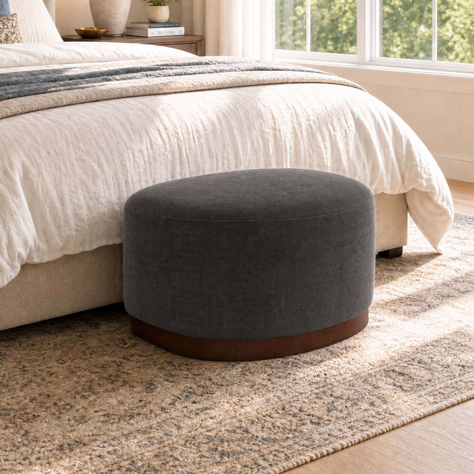 Upholstered Ottoman, Bella Asphalt