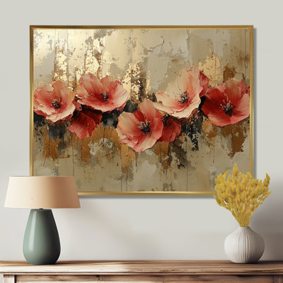 Murin, coquelicots dorés sur une rivière de marbre - coquelicots, art mural
