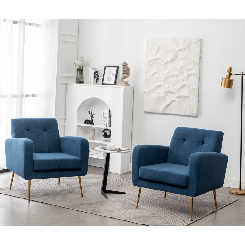 Fauteuil capitonné de 29 po de largeur Alixon, Velours bleu