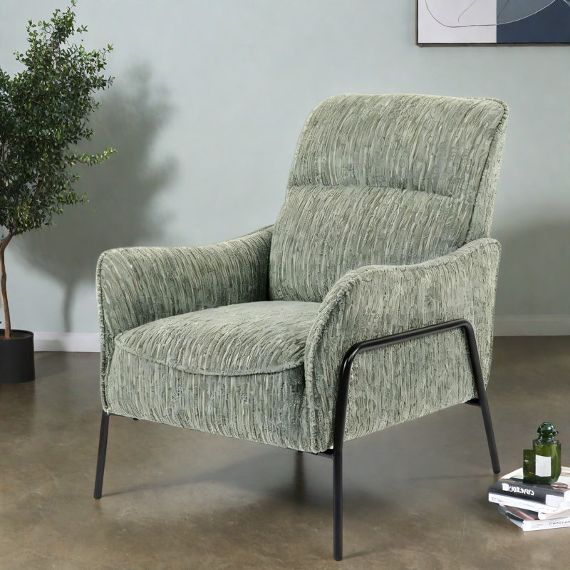 Chaises d'appoint confortables, structure métallique en tissu vert, maison industrielle moderne