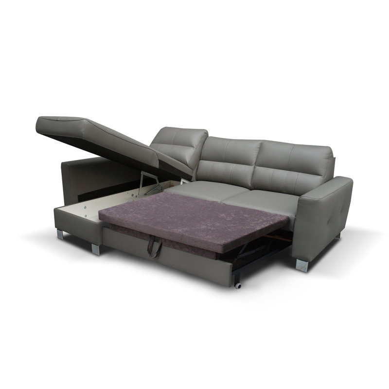 Birdell Leather Corner Sofa with Sleeping Function and Box , Left Hand Facing, Grey