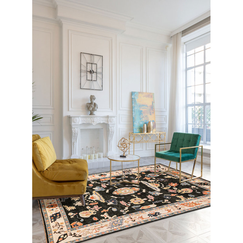 Tapis vert moderne Oushak 8 pi 8 po x 11 pi 11 po