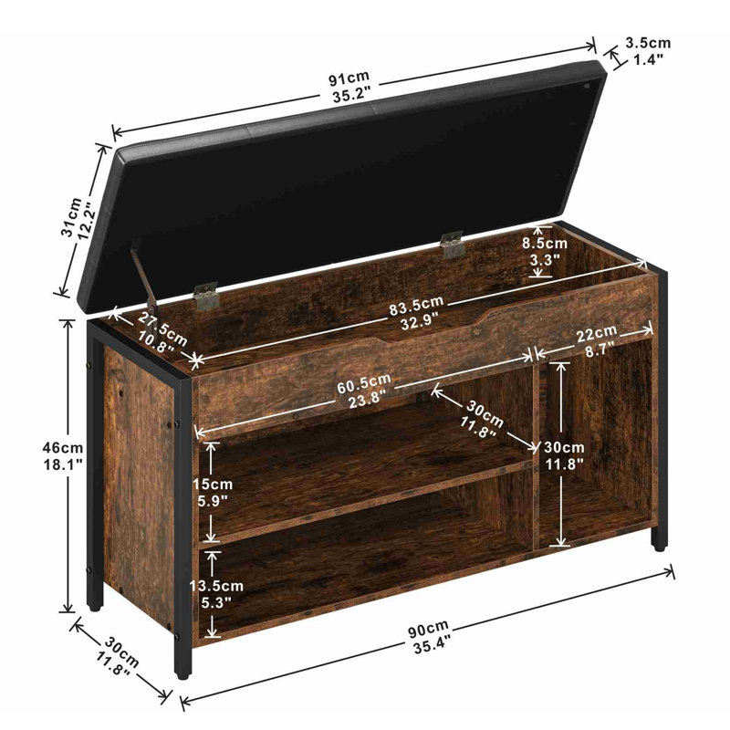 Shoe Storage Bench for Entryway, 7 Pair Shoe rack with Hidden Storage 35.4"/39.4" W, Brown, 90CM