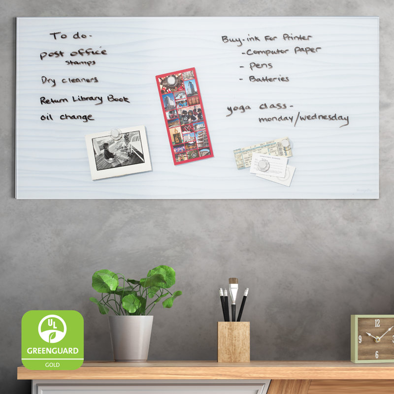 White Waves Magnetic Glass Dry-Erase Board with Magnets, 18in x 36in