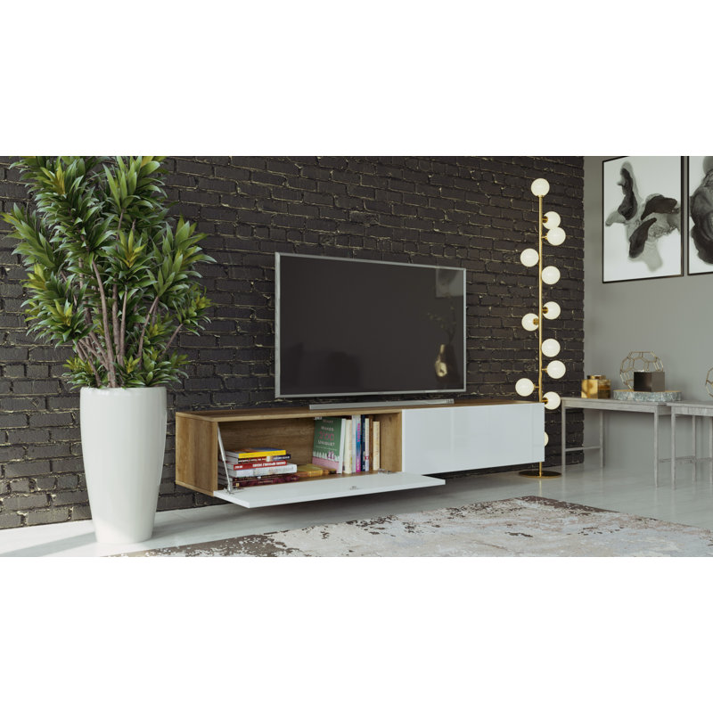 Coan Unfinished Floating TV Stand for TVs up to 78", Countru Oak/White Gloss