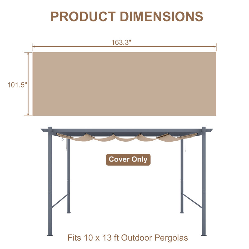 Aoodor Pergola Replacement Canopy, 163.3" W x 101.5" D, Khaki
