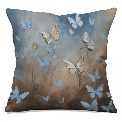 Blue Brown Butterflies Double Sided Throw Pillows
