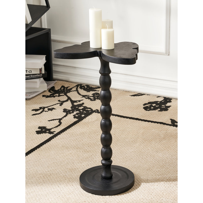 Solid Wood Pedestal End Table, Black Top/Espresso Wood Base