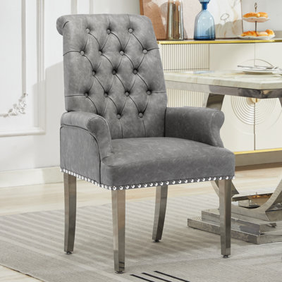 Upholstered Tufted Arm Dining Chairs by Red Barrel Studio