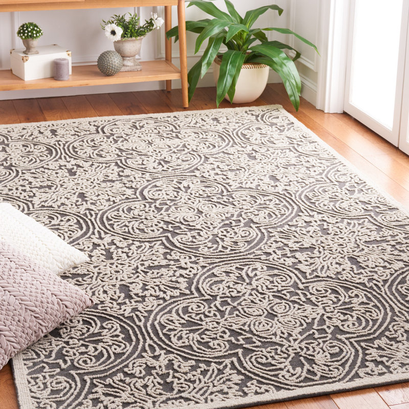 Marys Trace Hand Tufted Wool And Cotton With Latex Geometric Rug, Rectangle 5' x 8'