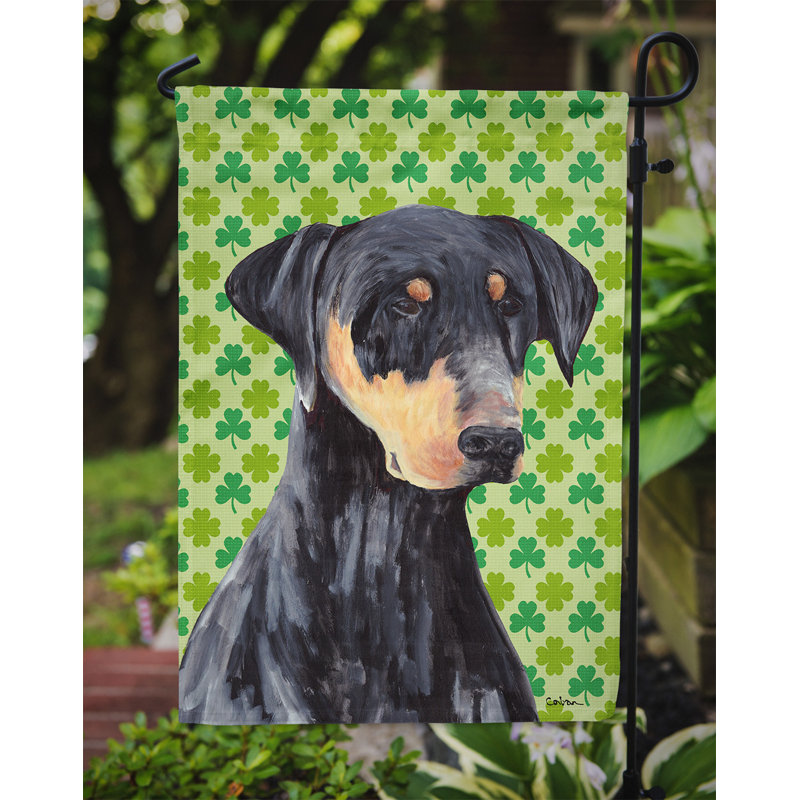 Drapeau de jardin à 2 côtés st. patrick day trèfle, Doberman 1