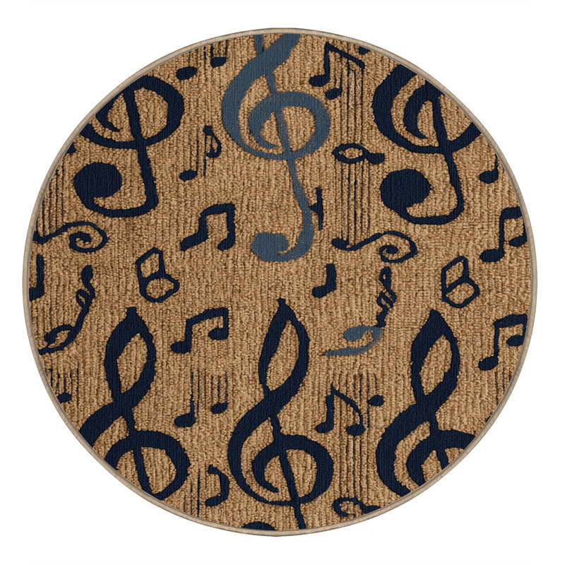 Washable Treble Clef and Bass Clef Designs Music Area Rug, Round 4'
