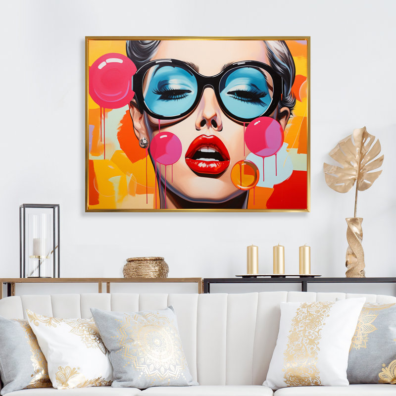 Décoration murale Pop Art Bubble Retro Portrait II - People, H 34 po x l 44 po x P 1,5 po, Cadre flottant doré