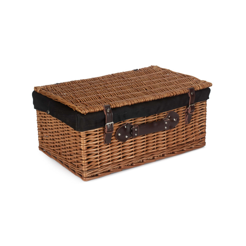Wicker Basket with Lining, 25cm H x 51cm W x 35cm D, Double Steamed Hamper/Black Lining