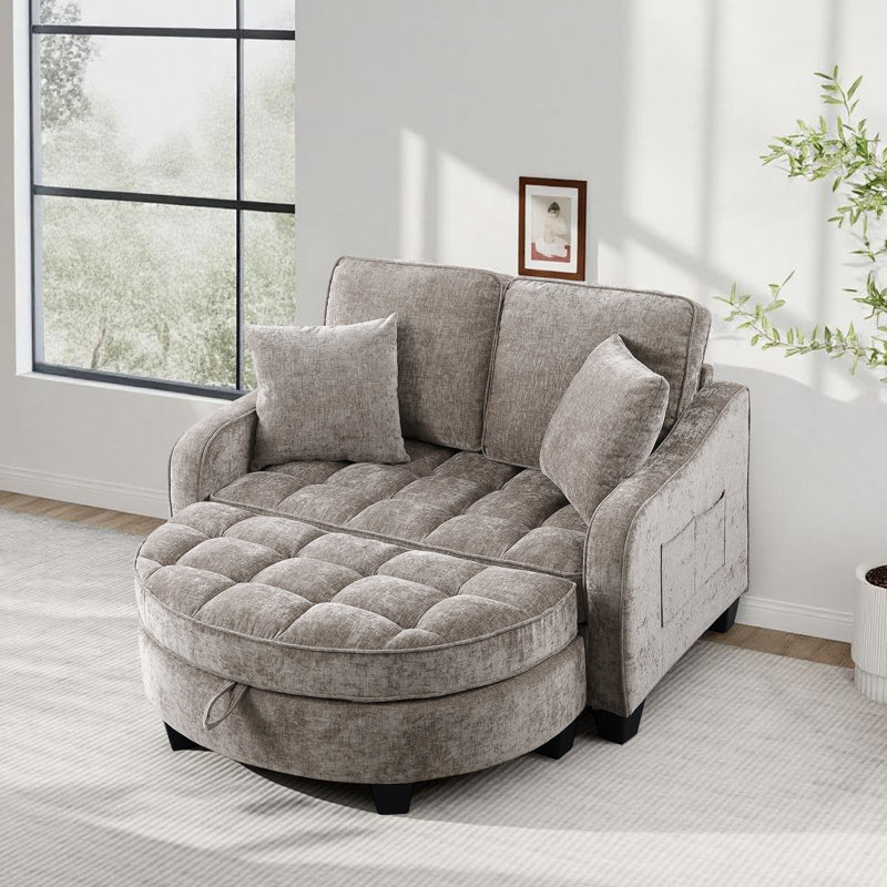 Chaise longue convertible 42,68 po avec repose-pieds avec rangement, Brun