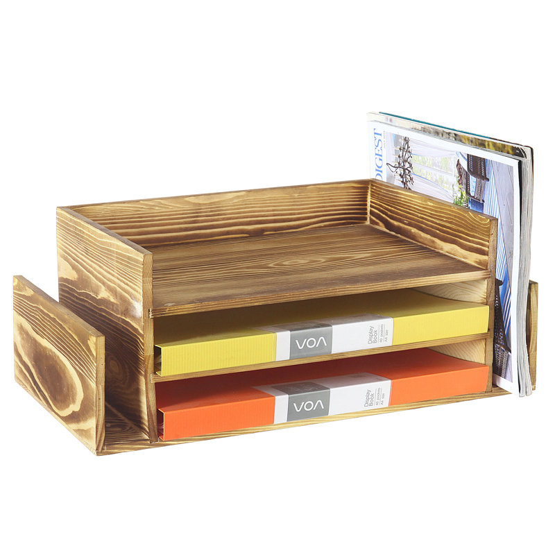 Solid Wood 3-Tier Document File Organiser, Brown