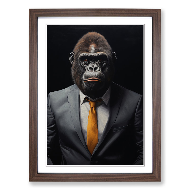 Gorilla with Glasses Painting - Framed Print, Walnut, 64cm H x 46cm W x 2cm D