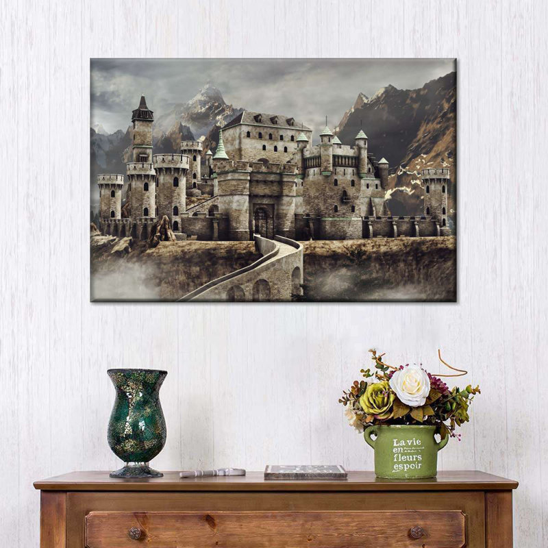 Château médiéval, reproduction sur toile, H 16 po x l 24 po x P 1,25 po