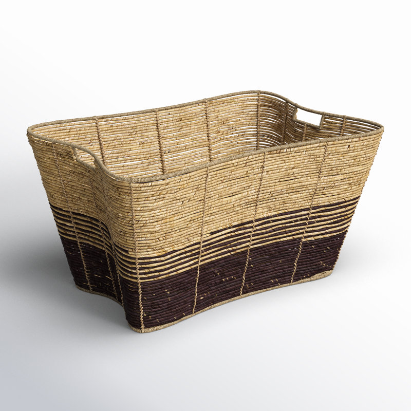 Panier de rangement rectangulaire en blocs de couleur ébène tissé à la main avec poignées à fente