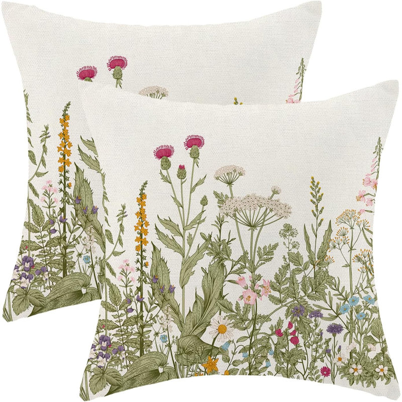 Sage Green Floral Polyester Euro Pillow Covers Set of 2