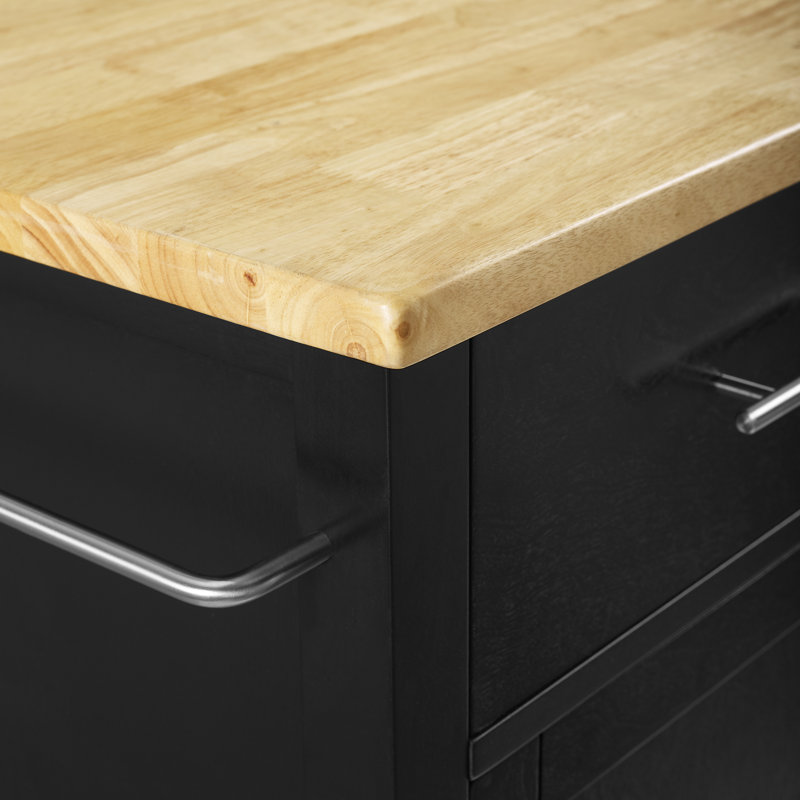 Clyve Kitchen Island, Black, Solid Wood