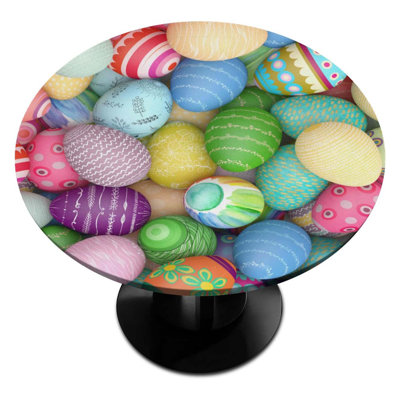 42" Round Fitted Tablecloth, Colorful Easter Eggs, Waterproof Polyester, Kitchen And Holiday Decor