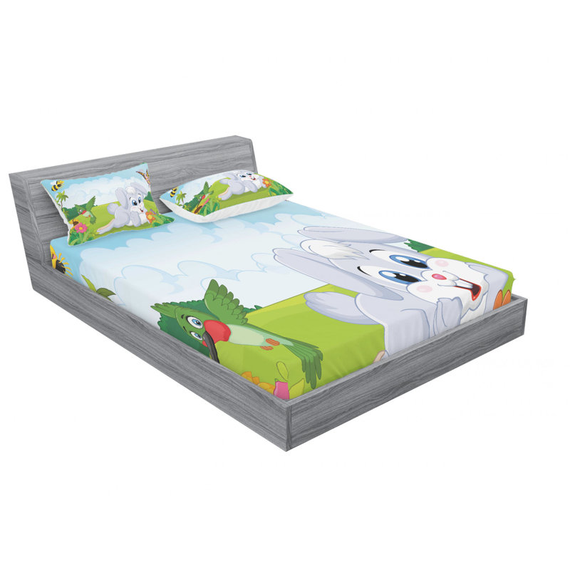 Ensemble de draps Rabbit on the Grass, Ensemble de draps pour lit double avec un drap-hou
