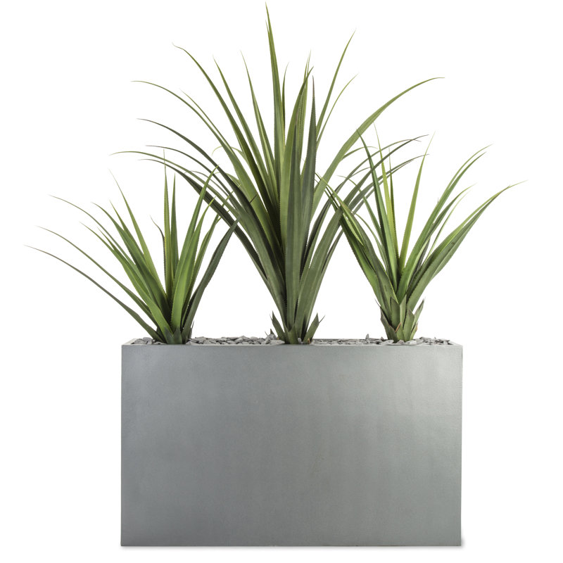 Baker Fibreglass Planter Box, Faux Aluminium Textured, 70cm H x 140cm W x 30cm D