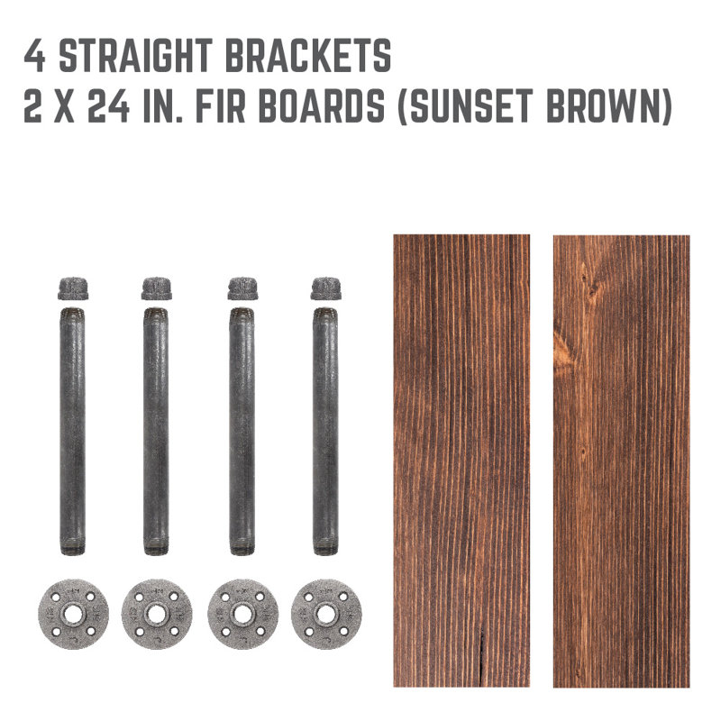 Hazle Solid Wood 24 inch Floating Shelf with Straight Brackets, Sunset Brown