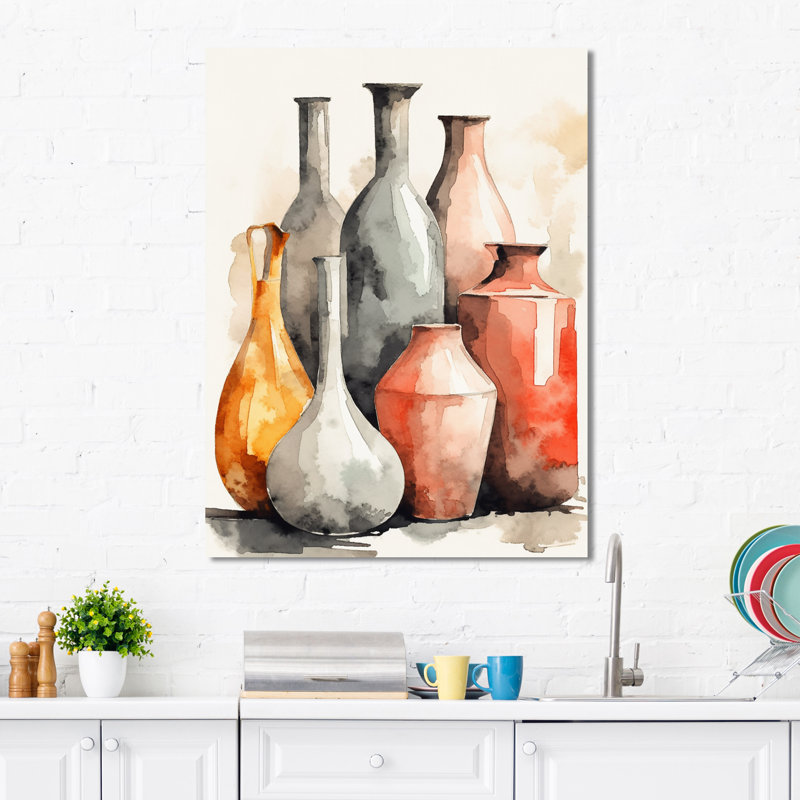 "Arlogh" orange et gris, poterie artistique sur toile Boho, H 20 po x l 12 po x P 1 po