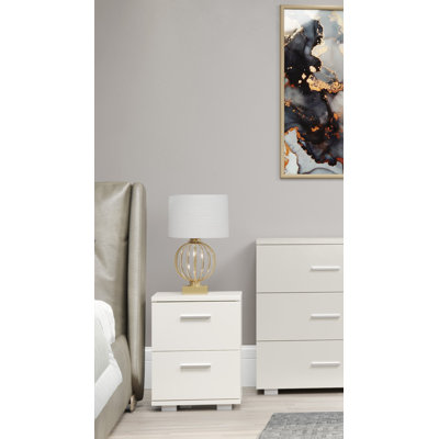 Domnique White 2 Drawer Bedside Table