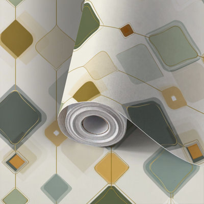 Papier auto-adhésif à peler et à coller, rétro, moderne, doux, crème, doré, auto-adhésif et amovible, 24 po x 118 po (60 x 300 cm)