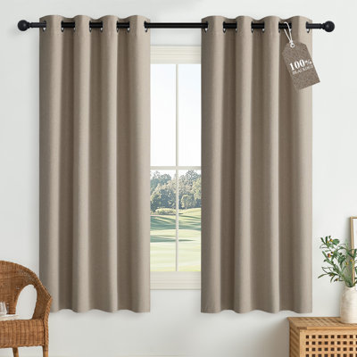 100% Blackout Linen Textured Curtains for Bedroom, Privacy Protection & Noise Reducing Drapes, Insulated Window Treatments for Farmhouse, 2 Panels