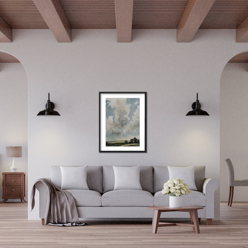 Nature Inspired Surreal Vistas: Abstract Realism Of Hills And Cloudy Skies, Black, Framed Matted Print