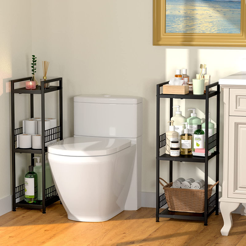 Étagère en métal à 3 niveaux, extensible, autoportante, étroite, tablettes ouvertes au sol, idéale pour la salle de bain, la cuisine, la buanderie, le rangement, l'organisation