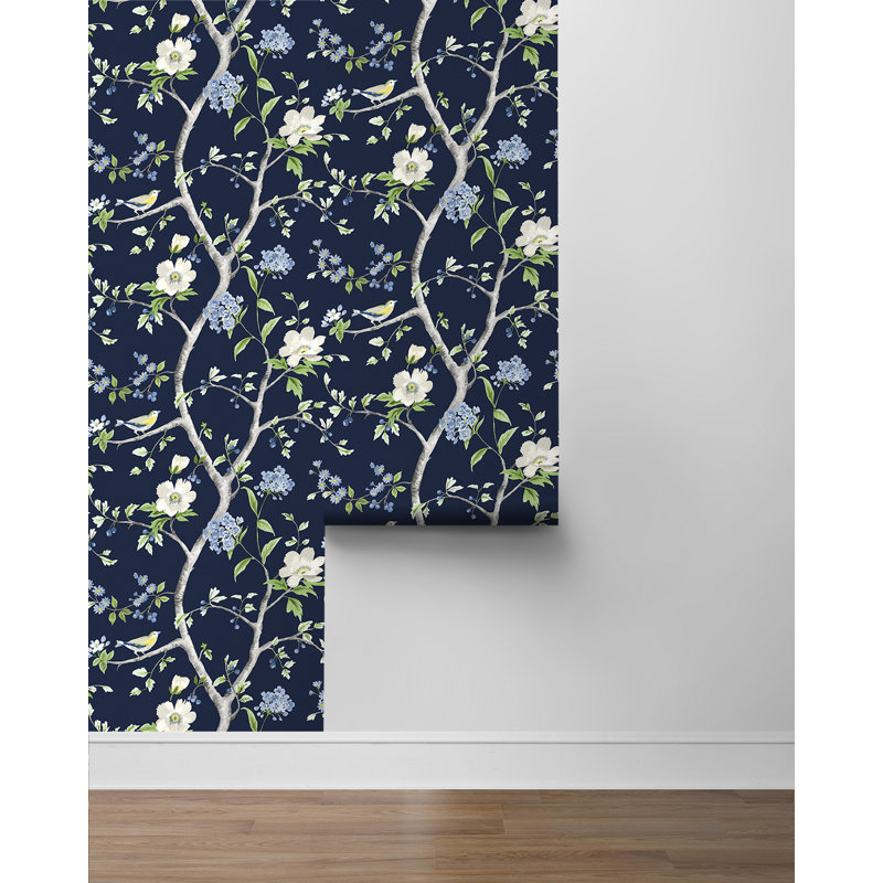 Papier peint adhésif à motif floral Luxe Haven Bleu marine et vert printemps