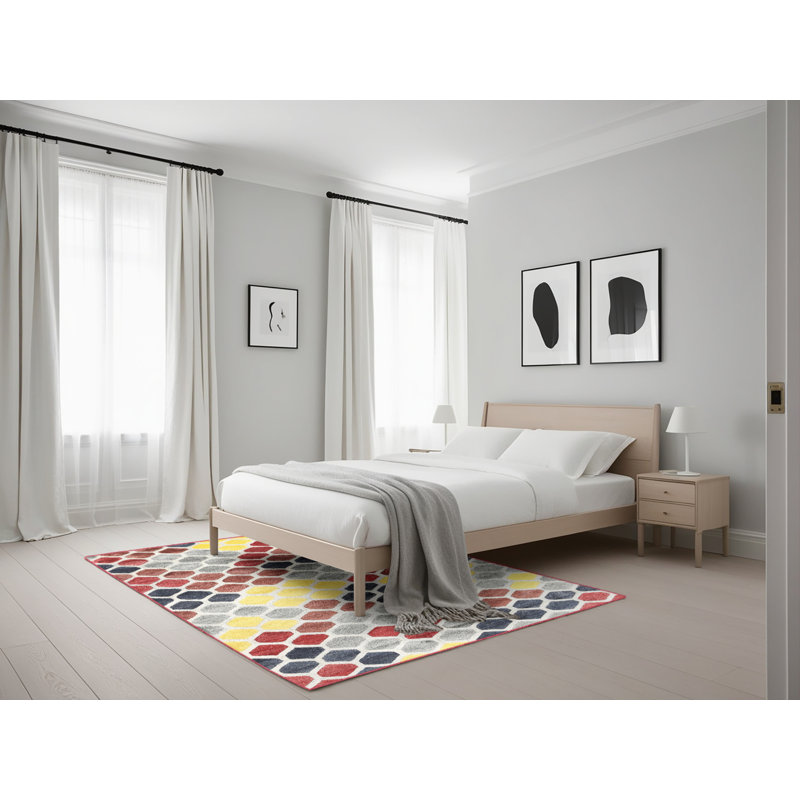 Tapis abstrait rouge / brun / jaune, Rectangle 5 pi x 7 pi