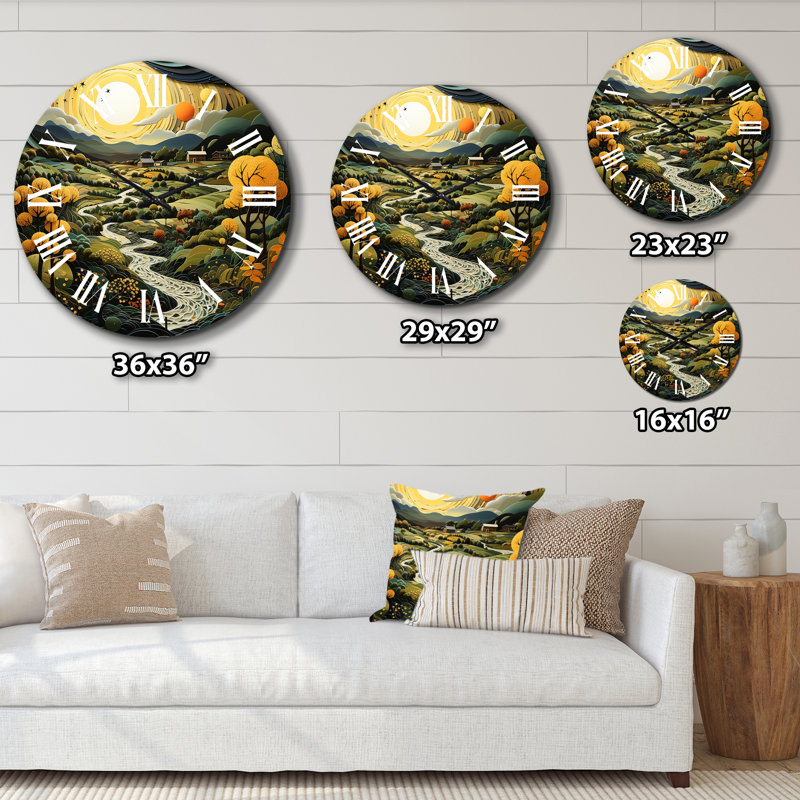 Horloge murale paysage campagne rêveur pointillisme 8, Petit