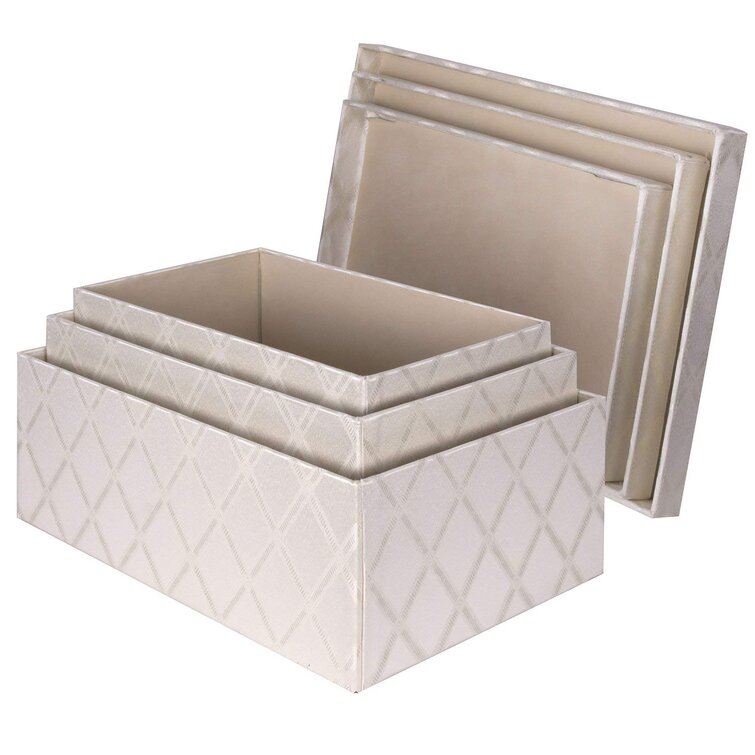 Everly Quinn Decorative Storage Boxes with Lids – Set of 3 - Hard Thick Cardboard Storage Box Lined with Fabric, Nesting Storage Baskets for Shelves, Closet Organi