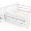 Grand lit au sol avec bibliothèques et tiroirs de rangement, lit en bois massif pour enfants avec de jolis escaliers et garde-corps, aucun sommier nécessaire, blanc-133246287-133246288